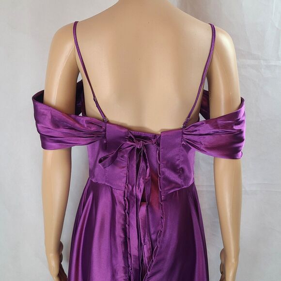 New Bridesmaid (4) Purple Satin Drape Sleeve with Spaghetti Strap Maxi Dress - Picture 7 of 9